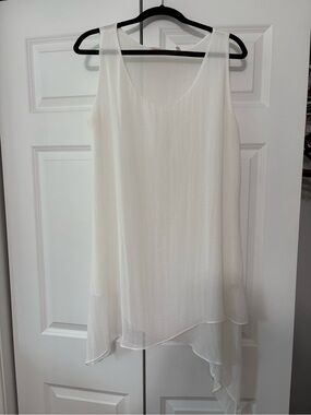 Soft Surroundings White Sheer Layered Asymmetrical Tank Top